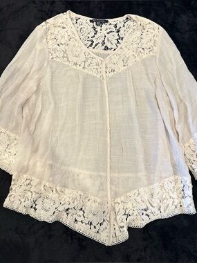 Lightweight Lace-Trim Women's Blouse  Cream